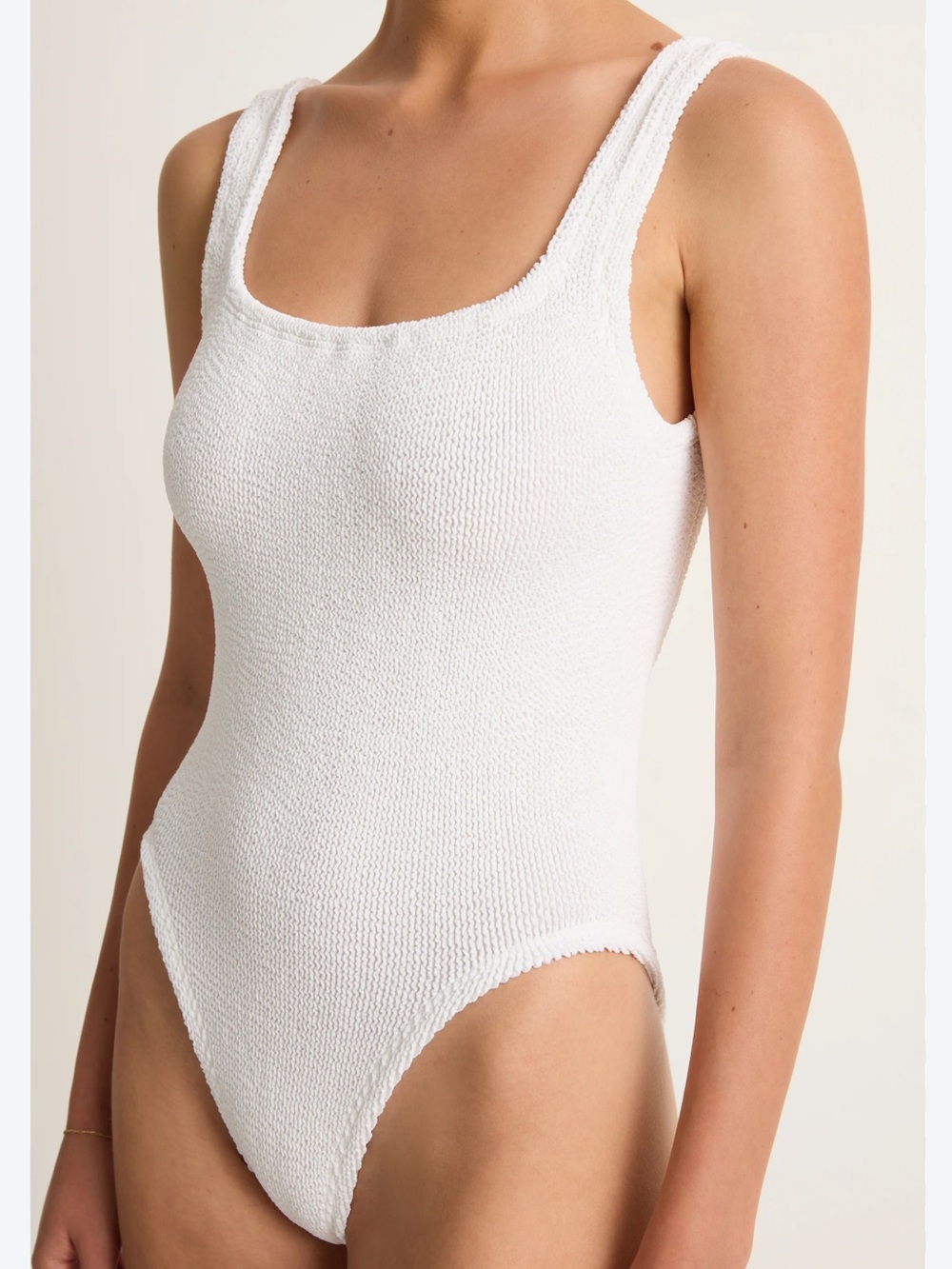 Hunza G White Textured Scoop Back One-Piece Swimsuit